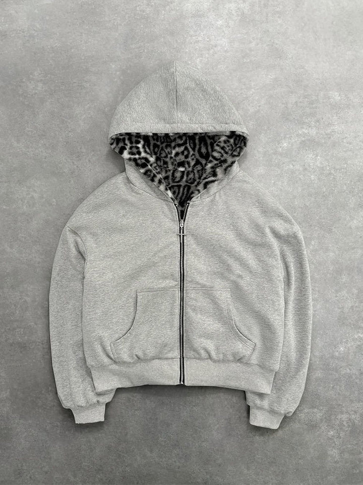 Women's short hooded jacket with faux fur lining, zipper and kangaroo pocket StylebySassy