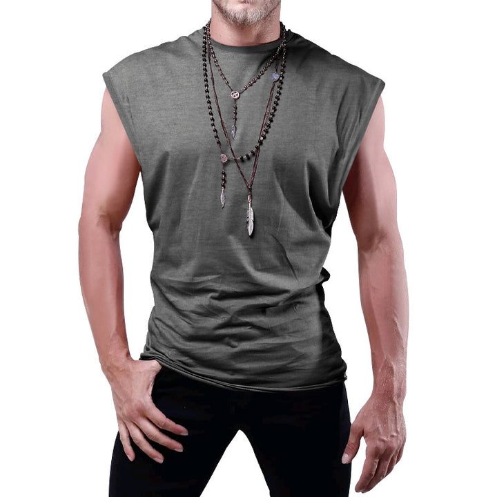 Men's fitted sleeveless muscle shirt made of cotton blend with wide shoulder sections StylebySassy