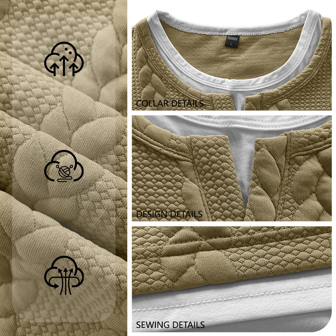 Men's textured short-sleeve shirt with embossed braid structure, V-insert at the round neck and layered look StylebySassy