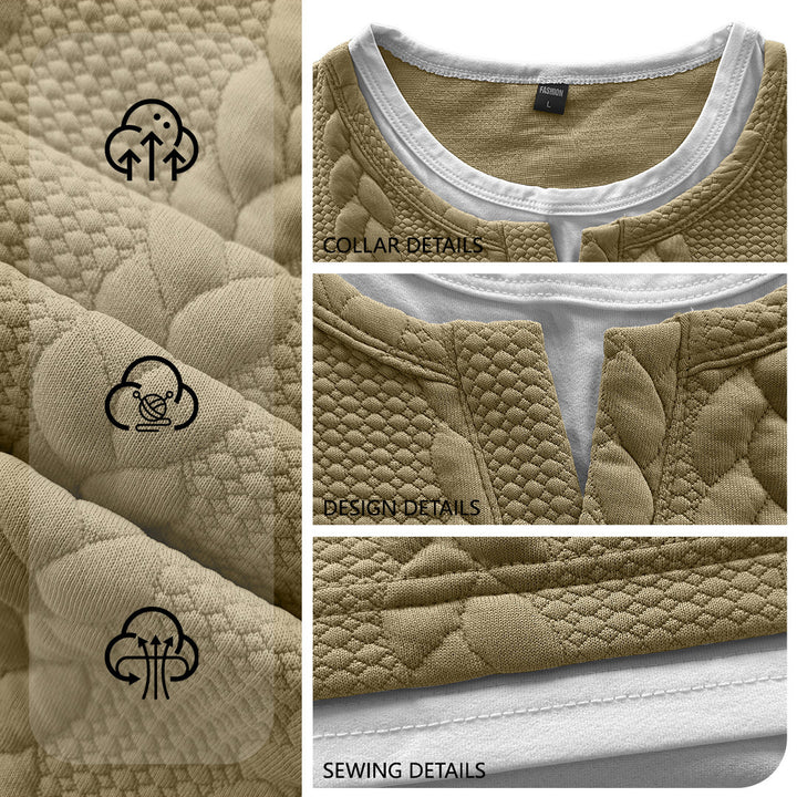 Men's textured short-sleeve shirt with embossed braid structure, V-insert at the round neck and layered look StylebySassy