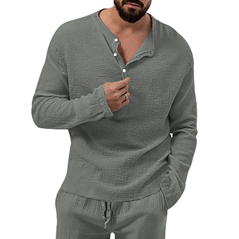 Men's relaxed Henley set made of lightweight cotton gauze with drawstring pants StylebySassy