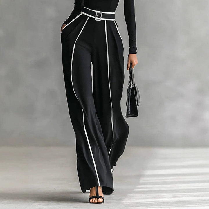 Ladies' elegant knit set with fitted turtleneck top and wide pleated trousers with waistband StylebySassy