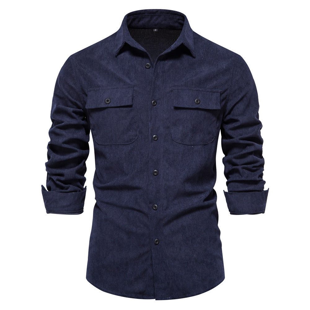 Men's fine cord overshirt with chest pockets, continuous button placket, and close-fitting silhouette StylebySassy