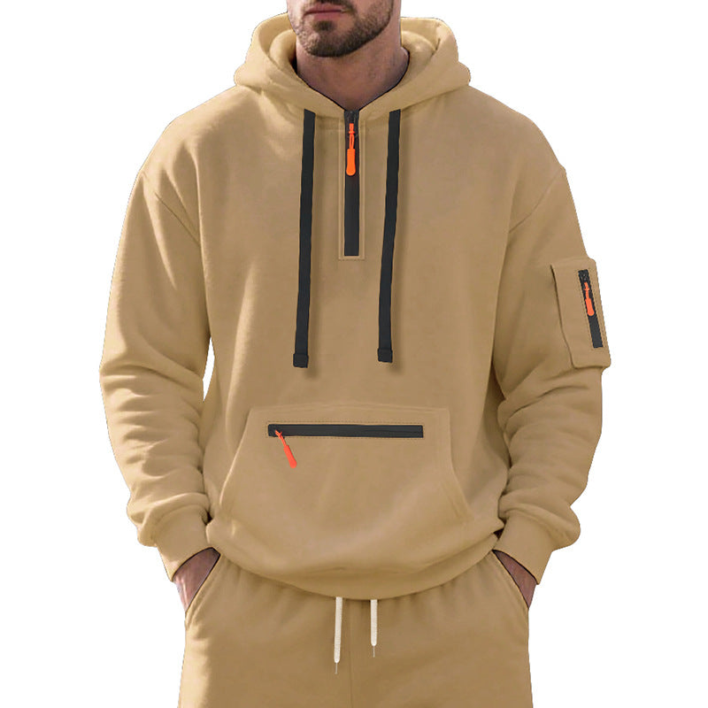 Men's half-zip hoodie with sealed zippers, kangaroo zip pocket, and arm pocket StylebySassy