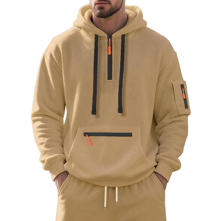 Men's half-zip hoodie with sealed zippers, kangaroo zip pocket, and arm pocket StylebySassy