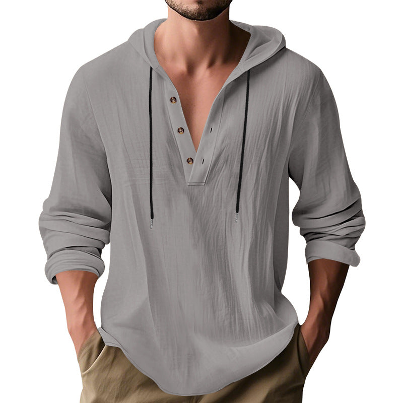 Men's casual hoodie with button placket and slim fit StylebySassy