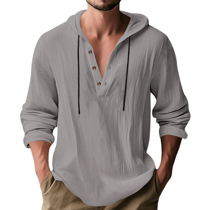 Men's casual hoodie with button placket and slim fit StylebySassy