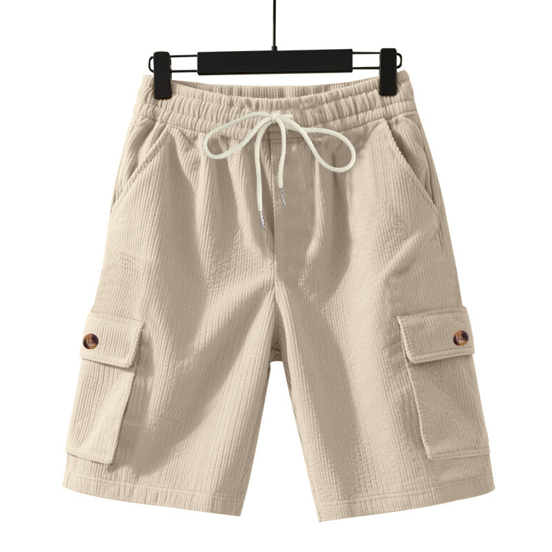 Men's cord cargo shorts with elastic drawstring waistband, patch cargo pockets, and soft cotton blend StylebySassy
