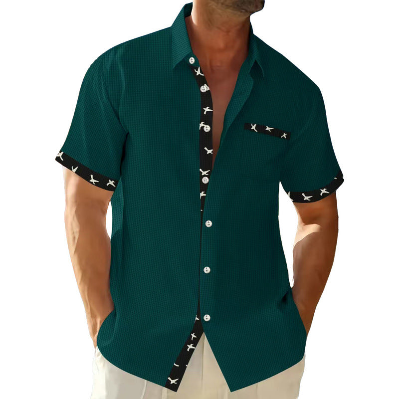Men's structured short-sleeve shirt with chest pocket and contrast trim StylebySassy
