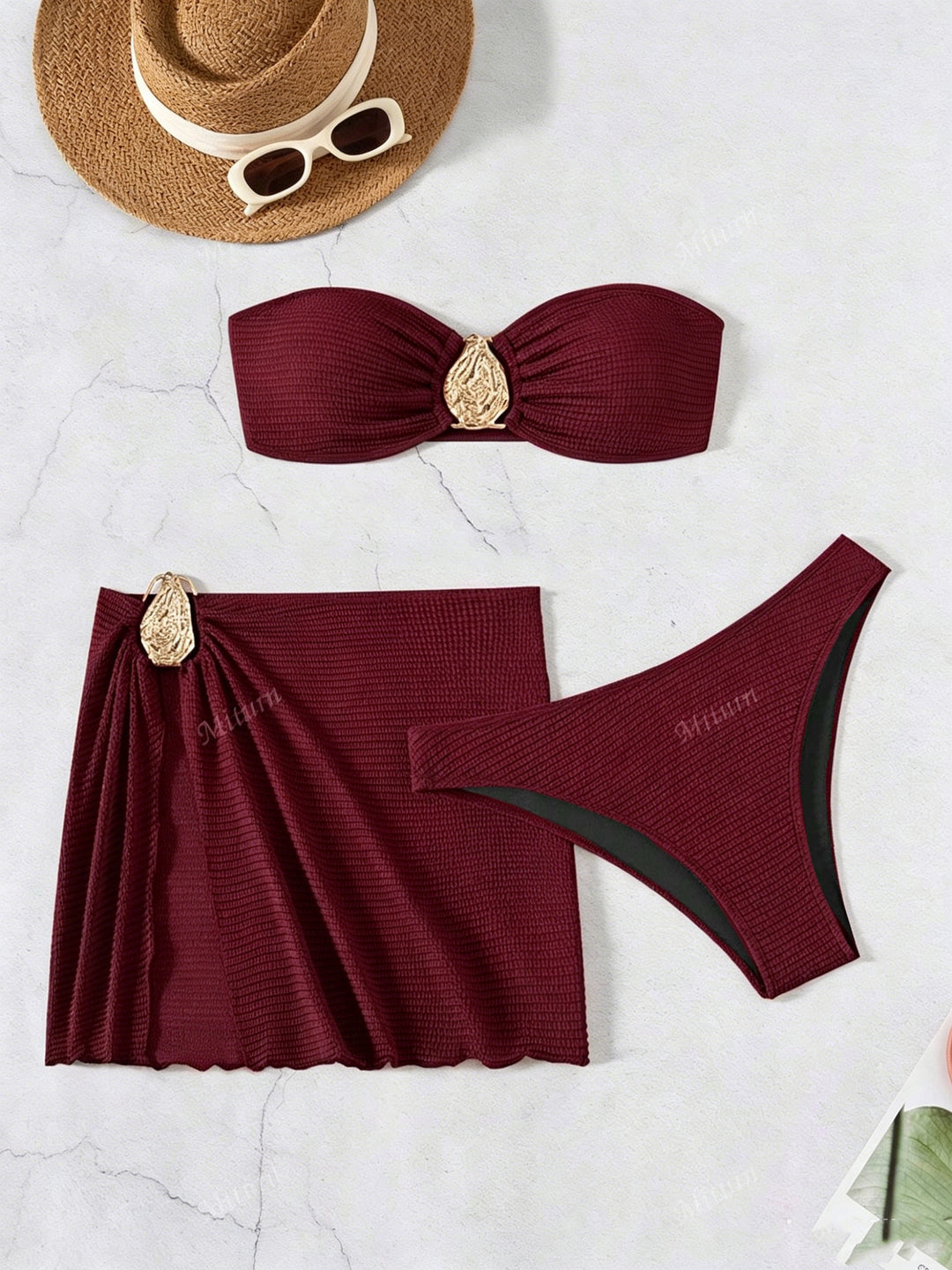 Women's bandeau bikini set with decorative wrap skirt StylebySassy
