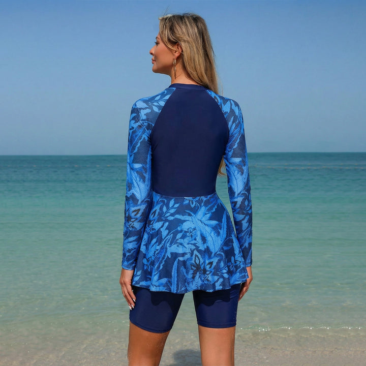 Women's Sporty Long Sleeve Swim Suit with Skirt StylebySassy