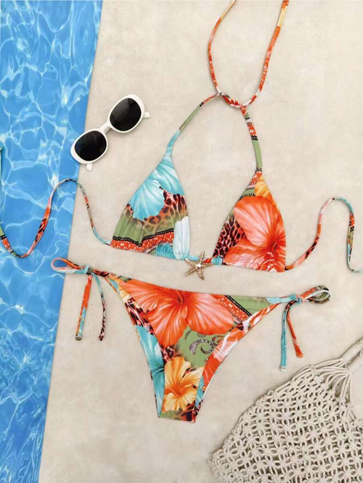 Women's triangle bikini with floral design and adjustable straps StylebySassy