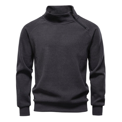 Men's stand-up collar sweater with asymmetric shoulder zipper and raglan sleeves StylebySassy
