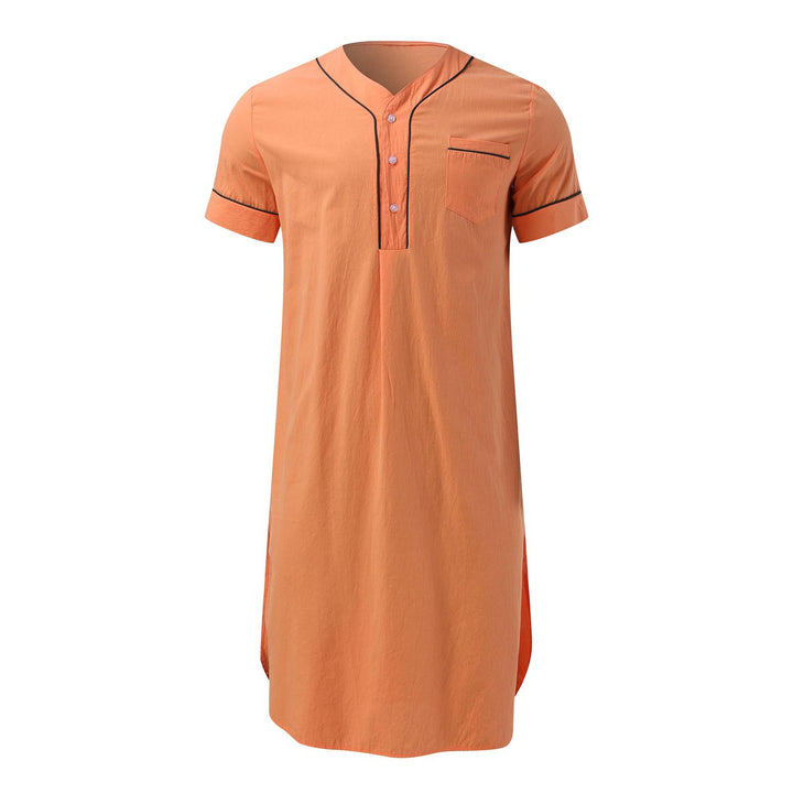 Men's knee-length nightshirt with short sleeves, concealed button placket and breast pocket StylebySassy