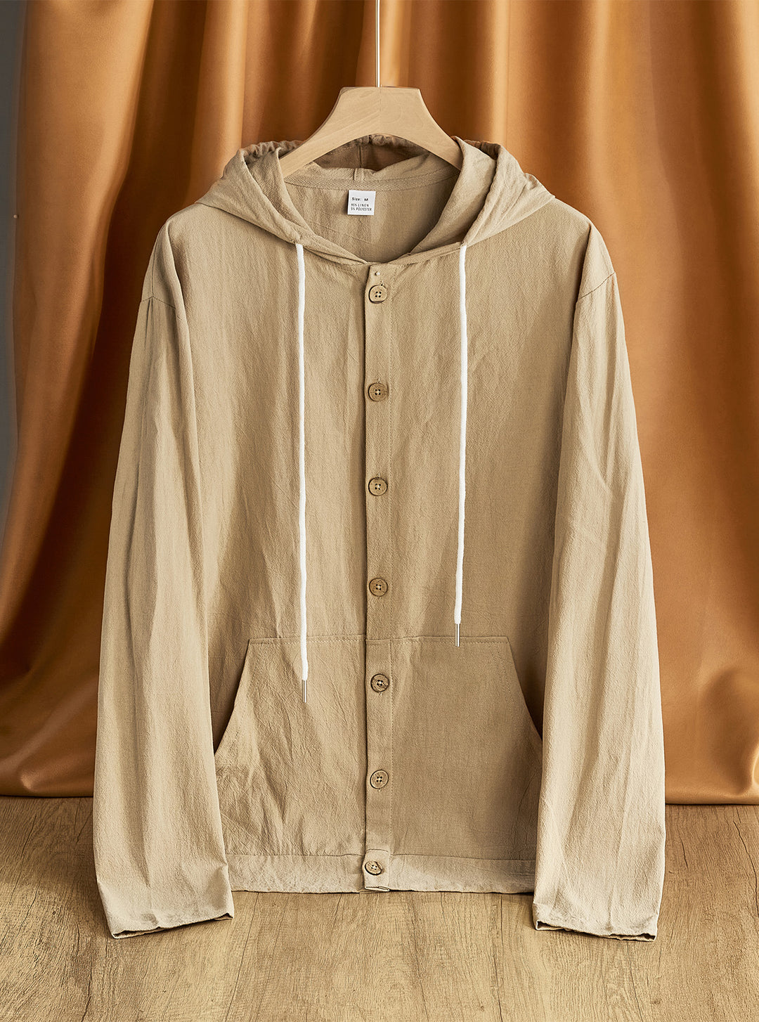 Men's lightweight hoodie jacket with button placket, kangaroo pocket, and drawstring StylebySassy