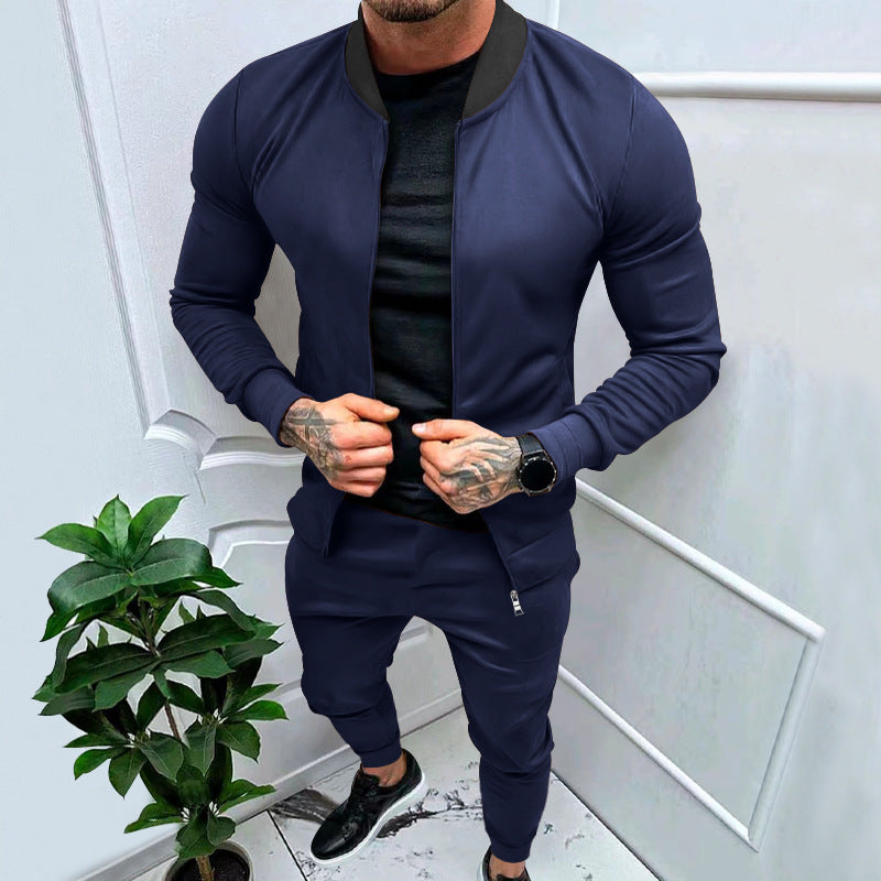 Men's sporty leisure training suit with tailored bomber jacket and tapered jogging pants made of elastic cotton blend StylebySassy