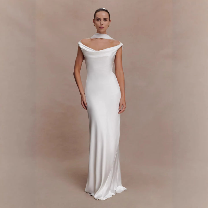 Women's Elegant Satin Evening Dress with Off-the-Shoulder Design StylebySassy
