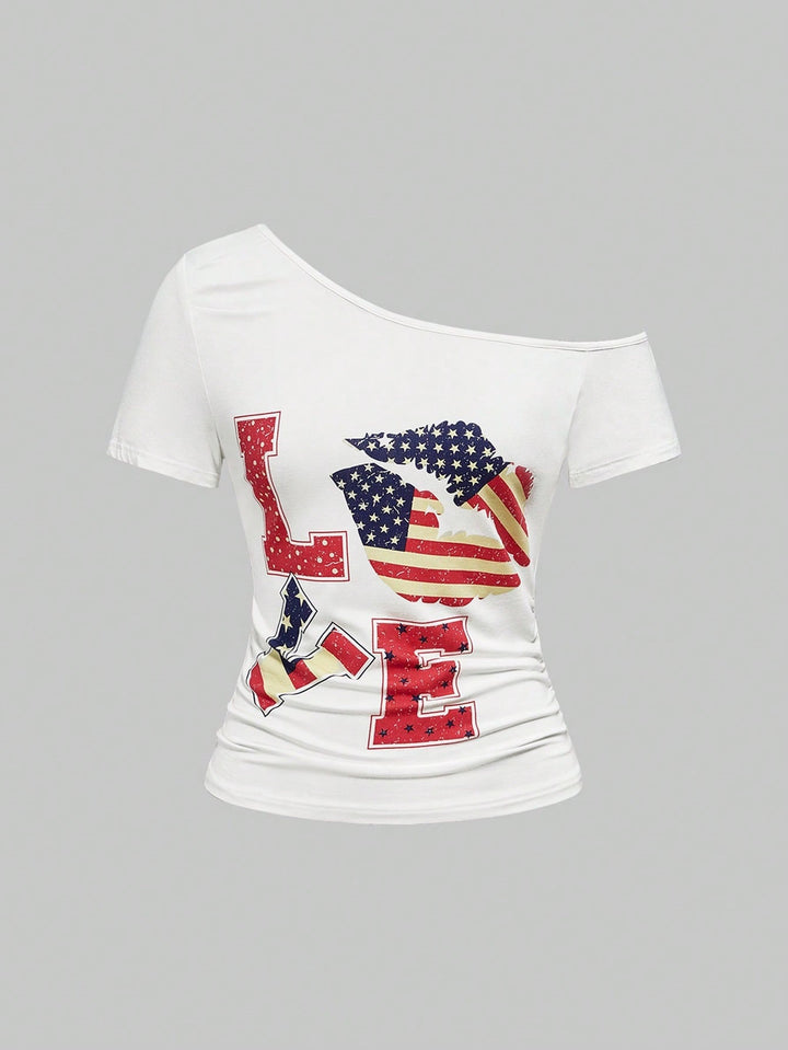 Women's Fashion Shirt with Generous Neckline and Unique Graphic Design StylebySassy