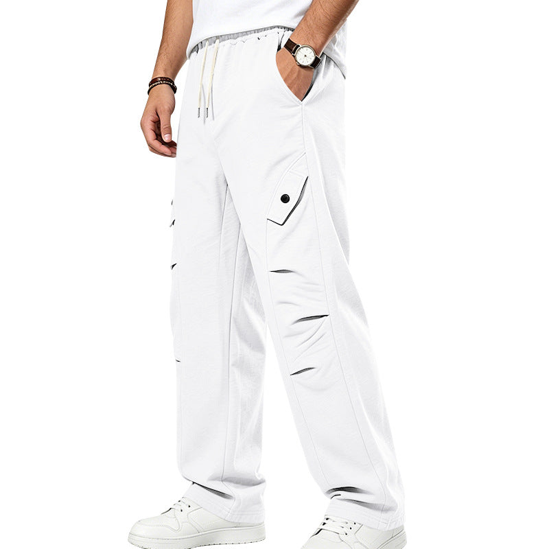 Men's relaxed cargo sweatpants with elastic drawstring waistband, flap pockets, and knee patches StylebySassy