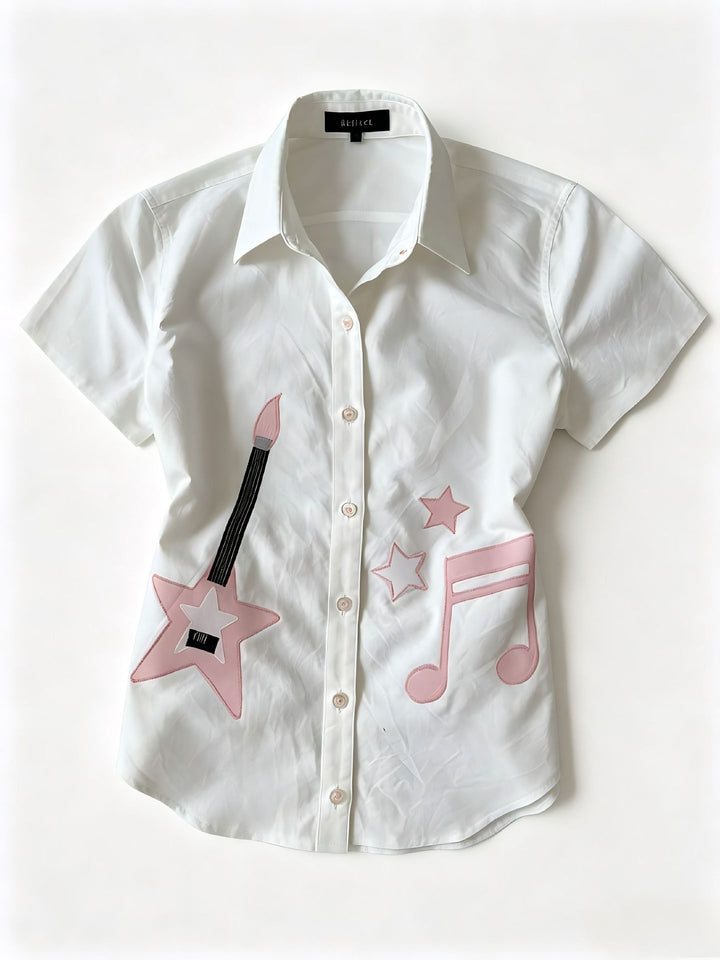 Ladies short sleeve shirt with musical motifs StylebySassy