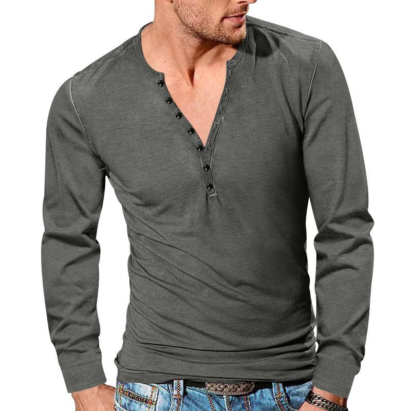 Men's tailored long sleeve Henley shirt with short button placket made of stretch cotton StylebySassy