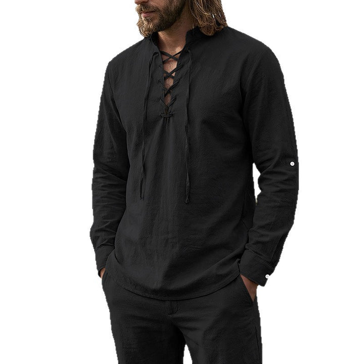 Men's Crinkle Linen Long Sleeve Shirt with Rollable Sleeves StylebySassy