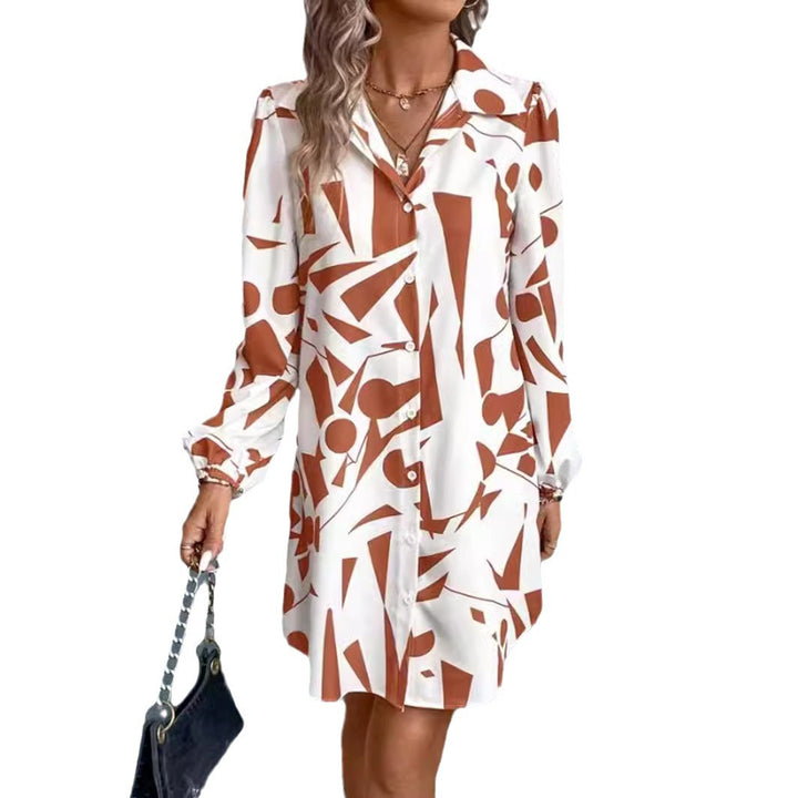 Women's oversized shirt mini with graphic print, shirt collar and balloon sleeves StylebySassy