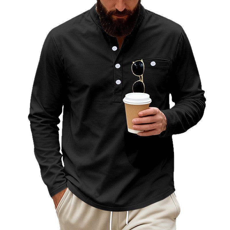Men's casual long-sleeve Henley shirt made of cotton blend with chest pocket StylebySassy
