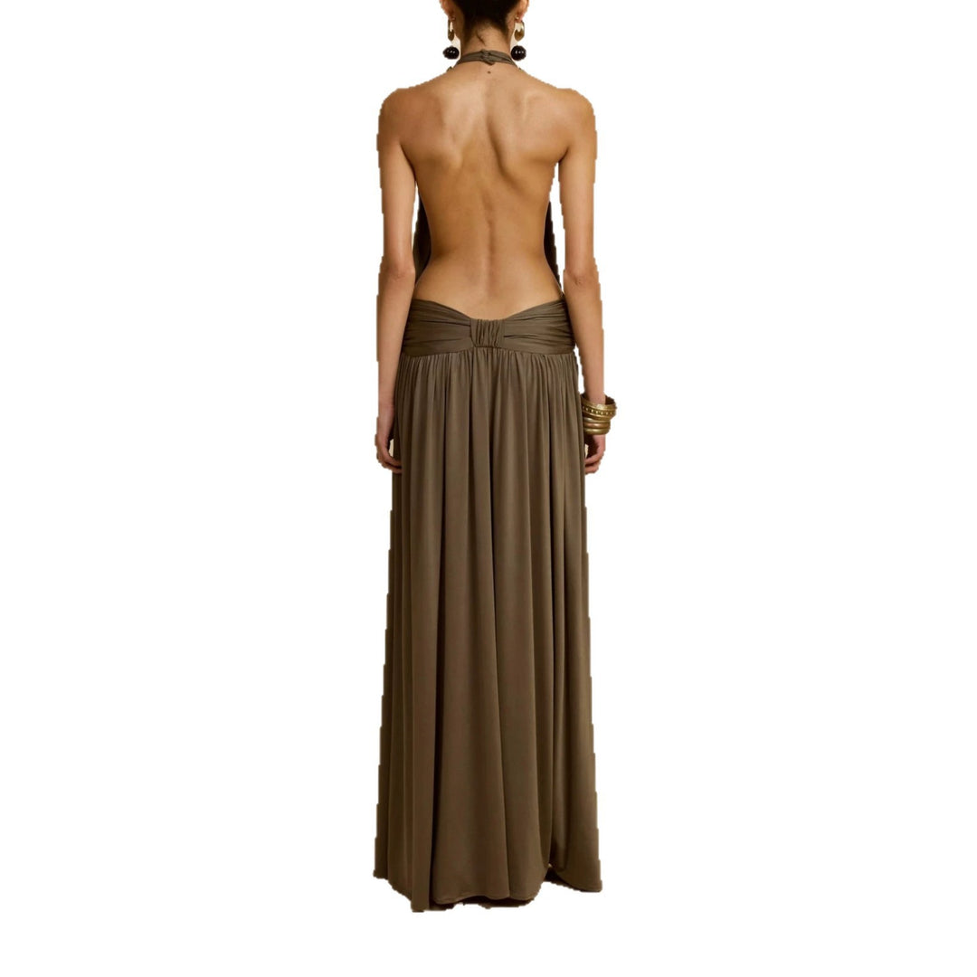 Women Elegant Maxi Dress with High Neck Halter