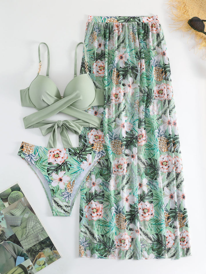Women's bikini set with wrap skirt and floral design StylebySassy