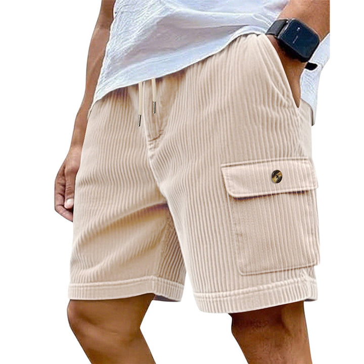 Men's utility cord shorts with elastic drawstring waistband and patch flap pockets StylebySassy