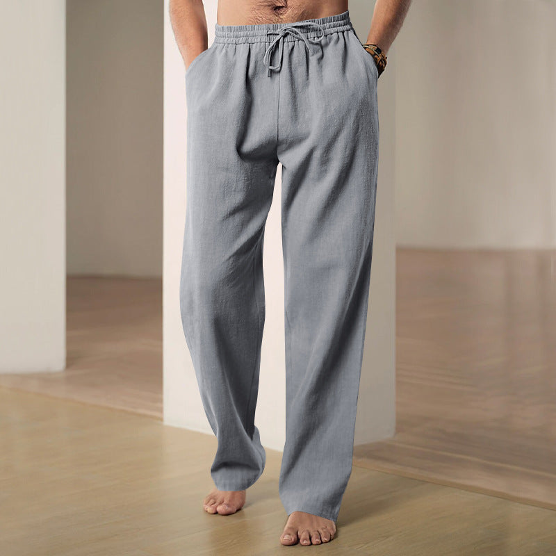 Men's comfortable linen-cotton blend relaxed pants with straight leg, elastic waistband, and concealed side pockets StylebySassy