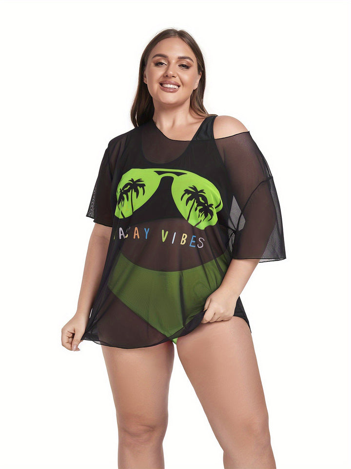 Women's Mesh Beach Dress with Casual Print StylebySassy