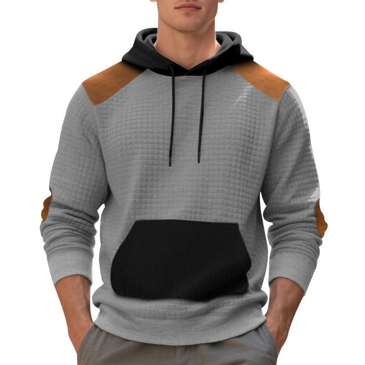 Men's urban waffle knit hoodie with kangaroo pocket and trim StylebySassy