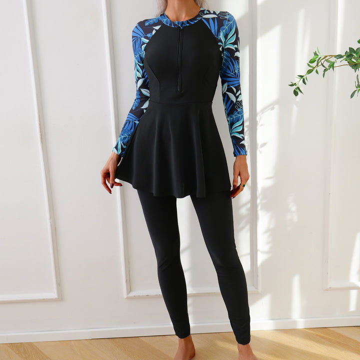 Women Fashionable Long Sleeve Swimsuit with Asymmetrical Cut StylebySassy