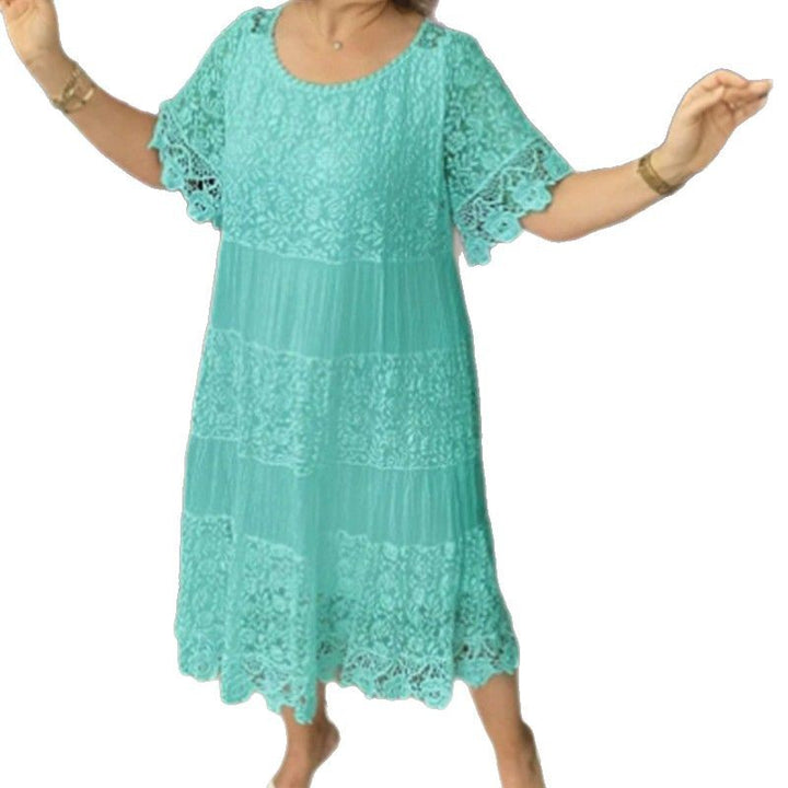 Women's multi-layered lace midi dress with pleated inserts and flounce sleeves StylebySassy