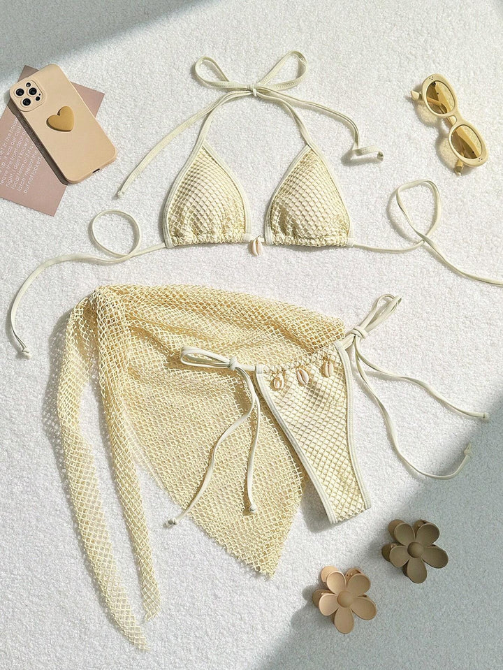 Women's triangle bikini with transparent mesh fabric and lacing details StylebySassy