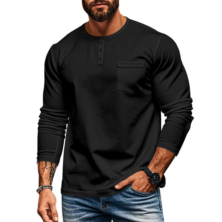 Men's slim long-sleeve button shirt with short button placket and chest pocket StylebySassy