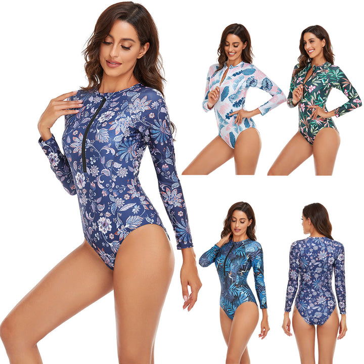 Women’s Sporty Long Sleeve Swimsuit with Floral Pattern StylebySassy