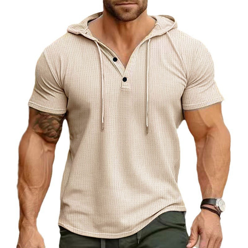 Men's short sleeve hooded polo with three-button placket and fine structured jersey StylebySassy