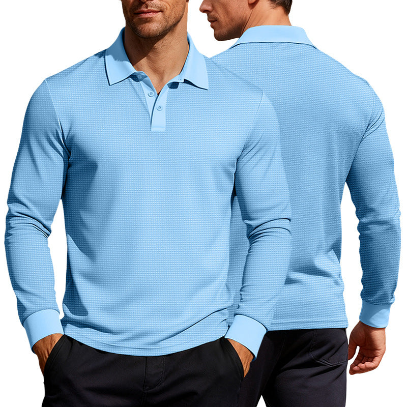 Men's long sleeve polo shirt made of waffle knit with a slim fit, concealed button placket, and shirt collar StylebySassy