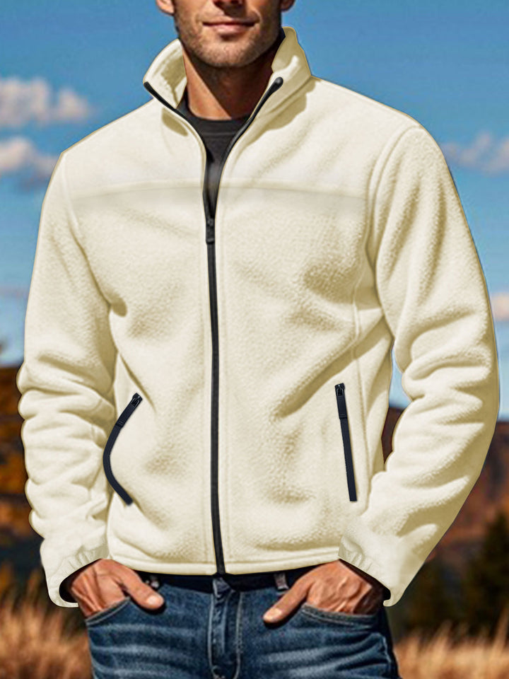 Men's fleece jacket with zipper, stand-up collar and zip pockets StylebySassy