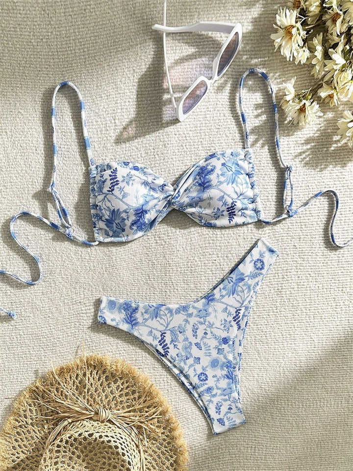 Women’s floral padded bikini with removable push-up and adjustable ties StylebySassy