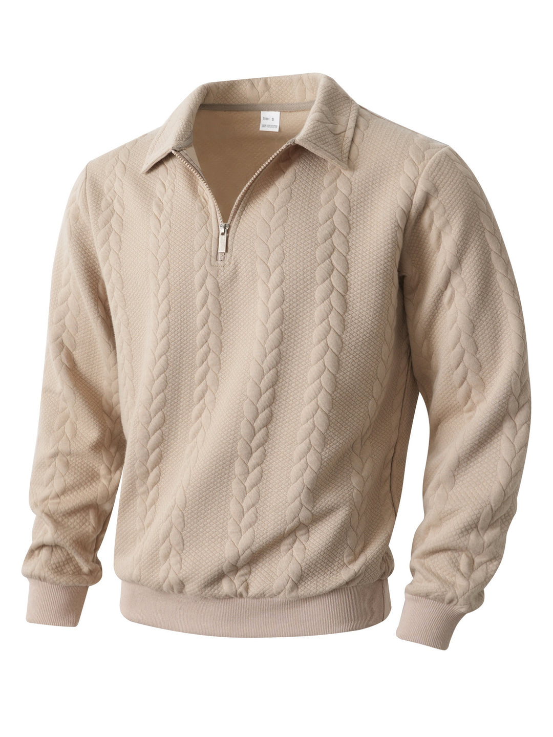 Men's half-zip pullover with kent collar, cable knit structure and ribbed hem StylebySassy