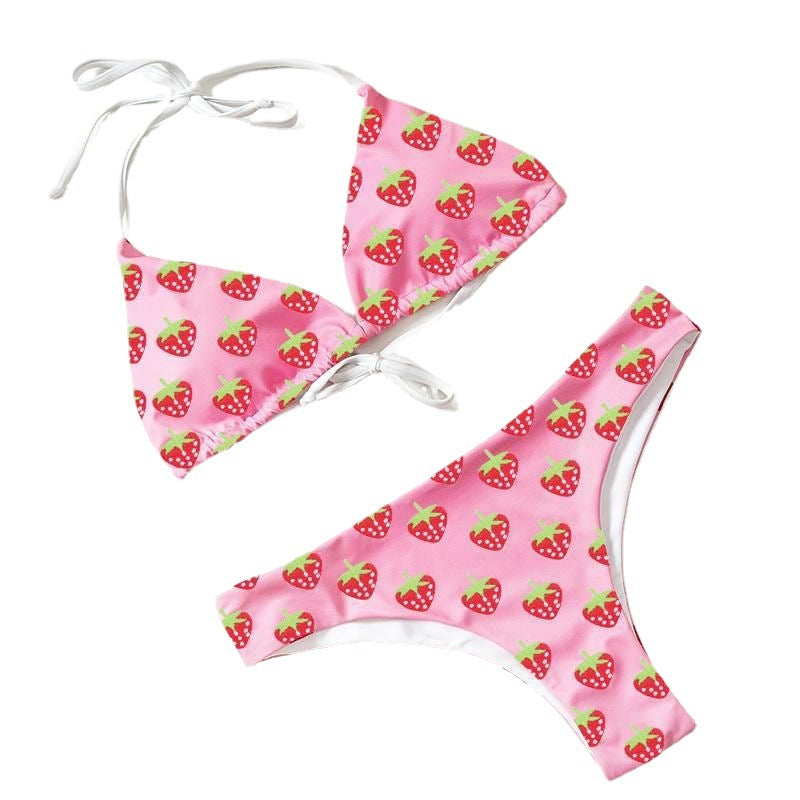 Women's triangle bikini with fruity strawberry print StylebySassy
