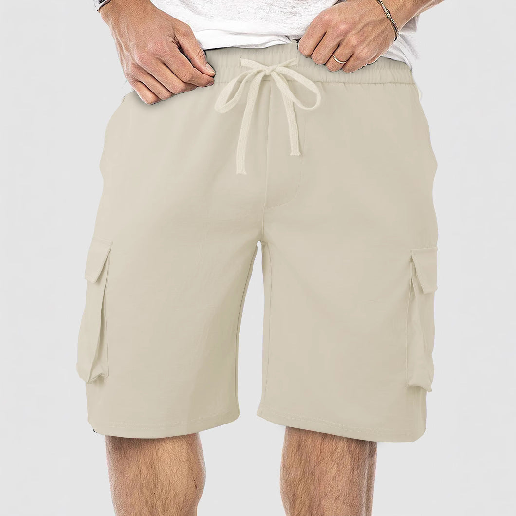 Men's casual cargo Bermuda shorts with elastic drawstring waistband, straight leg, and patch flap pockets StylebySassy