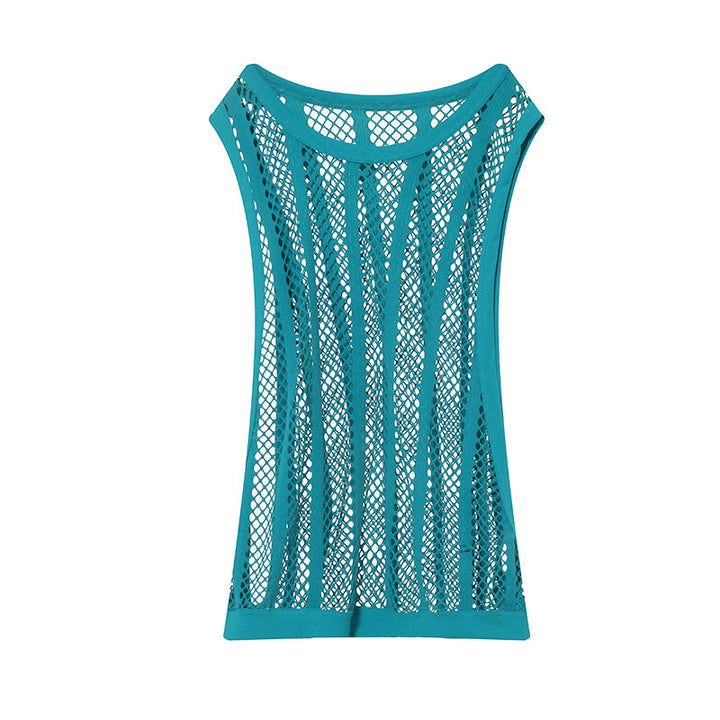 Women's airy hole knit mesh top with wide straps and elastic hem StylebySassy