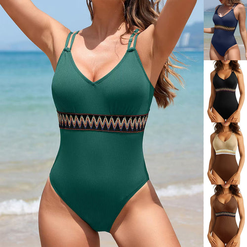 Women's One-Piece Swimsuit with Decorative Tribal Belt StylebySassy