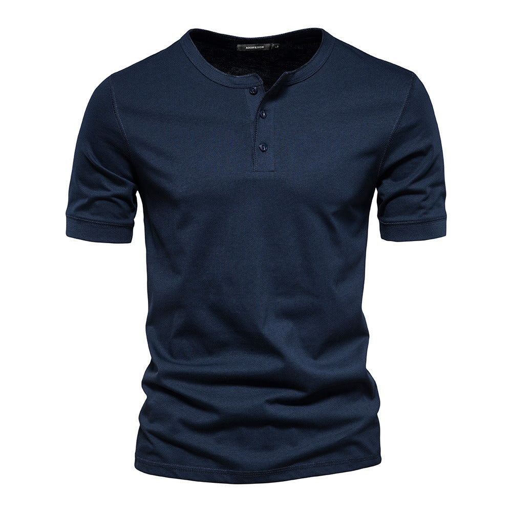 Men's narrow cut short sleeve shirt with short button placket and ribbed collar made of cotton blend StylebySassy
