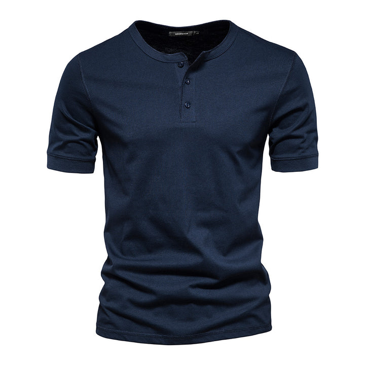 Men's narrow cut short sleeve shirt with short button placket and ribbed collar made of cotton blend StylebySassy